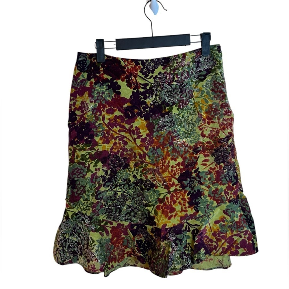Odille Vintage Floral Velour Ruffle Skirt